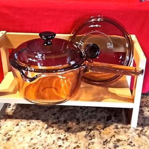 Vintage Corningware VISION/PYREX Amber Glass Sauce Pan With Lid. 1 Liter…